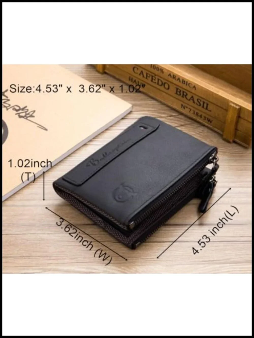 Genuine Leather Bifold Wallet with Double Zipper Pockets